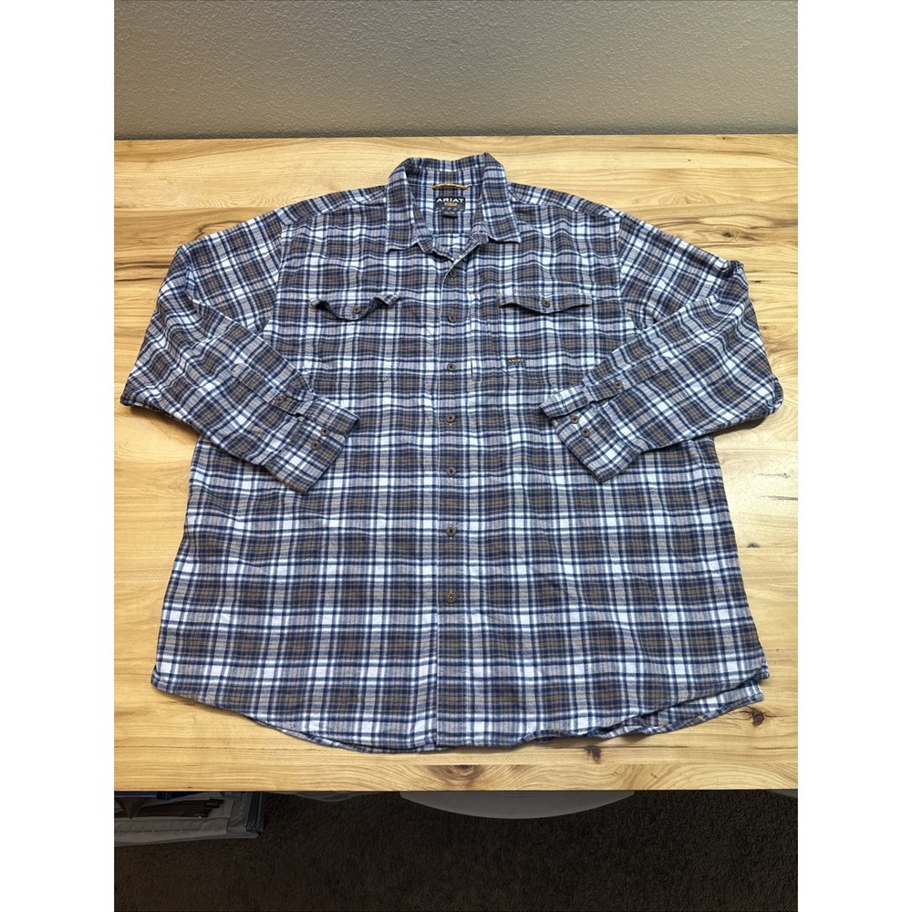 Ariat Rebar Shirt Mens 3XL Blue Plaid Flannel Button Front Workwear